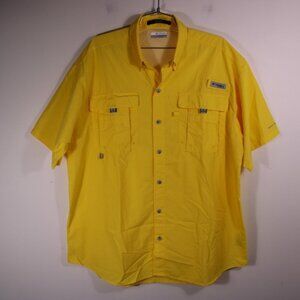 Columbia PFG Shirts Mens Sz Yellow Short Sleeve Button Up CollarFishing Bahama